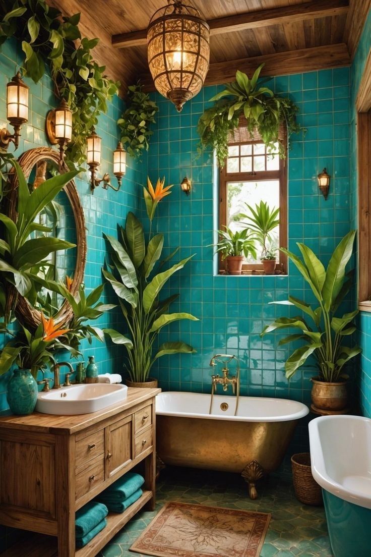15 Turquoise Bathroom Tile Ideas With Coastal Energy - 8. Turquoise and Natural Wood Combo 1