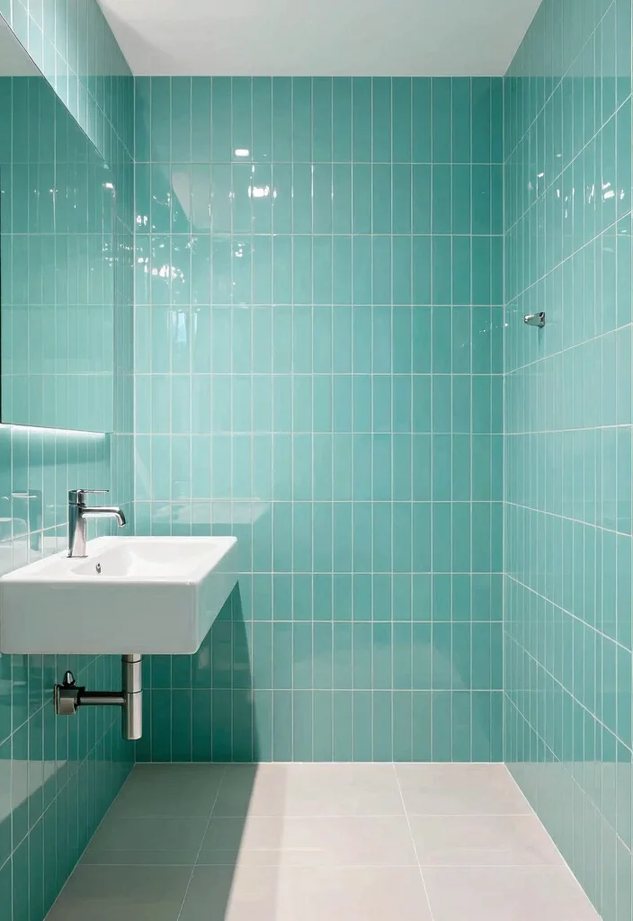 15 Turquoise Bathroom Tile Ideas With Coastal Energy - 9. Vertical Turquoise Tiles for a Soaring Effect 1