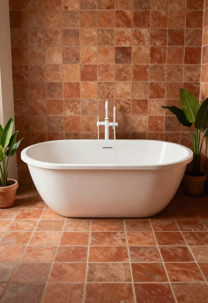 15 Warm Neutral Bathroom Ideas With Cozy Balance - 1. Earthy Terracotta Tiles 1