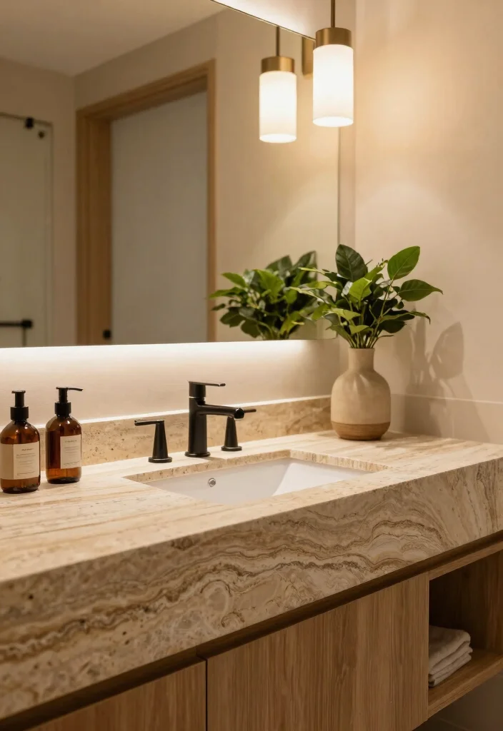 15 Warm Neutral Bathroom Ideas With Cozy Balance - 3. Luxurious Natural Stone 1