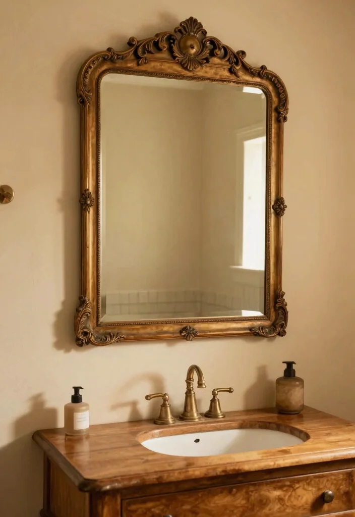 15 Warm Neutral Bathroom Ideas With Cozy Balance - 9. Vintage Mirrors 1