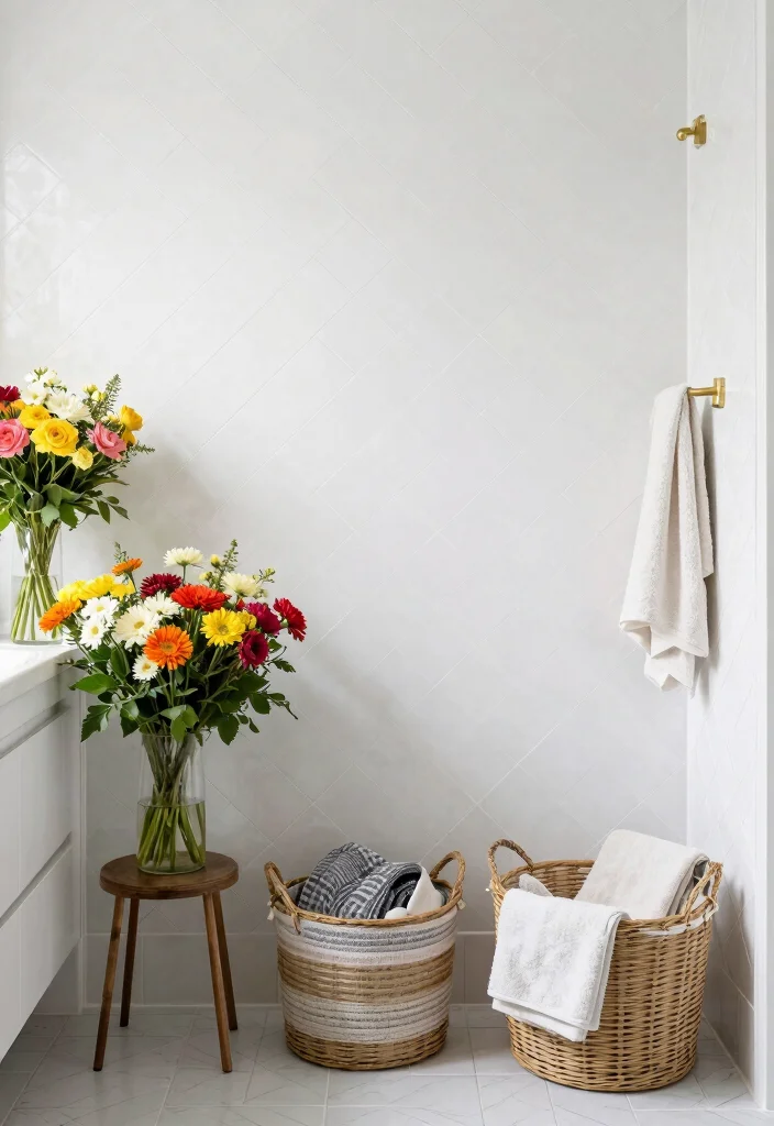 15 White Herringbone Tile Bathroom Ideas With Clean Elegance - 15. Seasonal Decor Changes 1