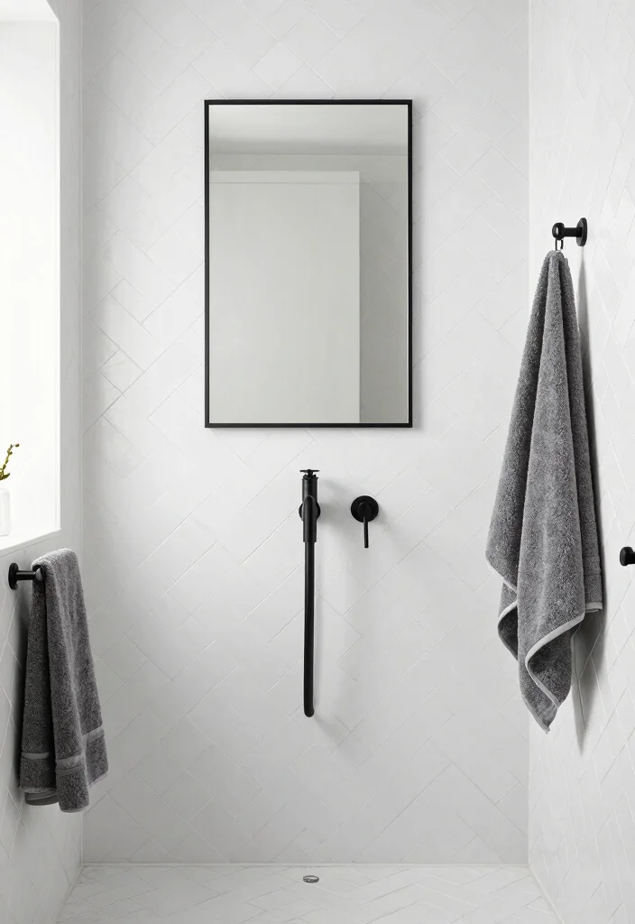 15 White Herringbone Tile Bathroom Ideas With Clean Elegance - 3. Monochrome Masterpiece 1