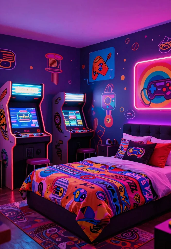 16 Adorable Home Bedroom Ideas Game Inspired Cozy Style - 9. Retro Arcade Haven 1