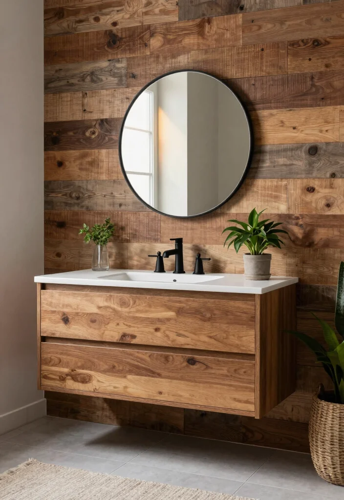 16 Bathroom Vanity Wall Ideas That Elevate The Space - 1. Reclaimed Wood Wonder 1