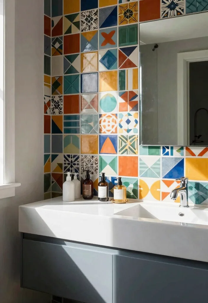 16 Bathroom Vanity Wall Ideas That Elevate The Space - 5. Colorful Tile Patterns 1