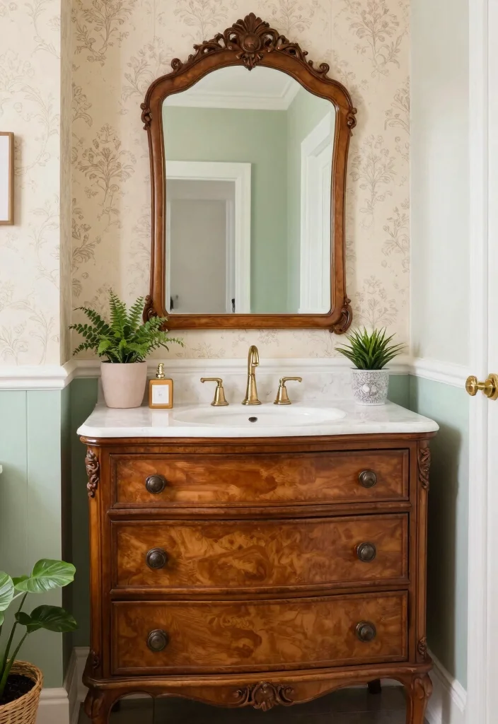 16 Bathroom Vanity Wall Ideas That Elevate The Space - 7. Vintage Charm 1