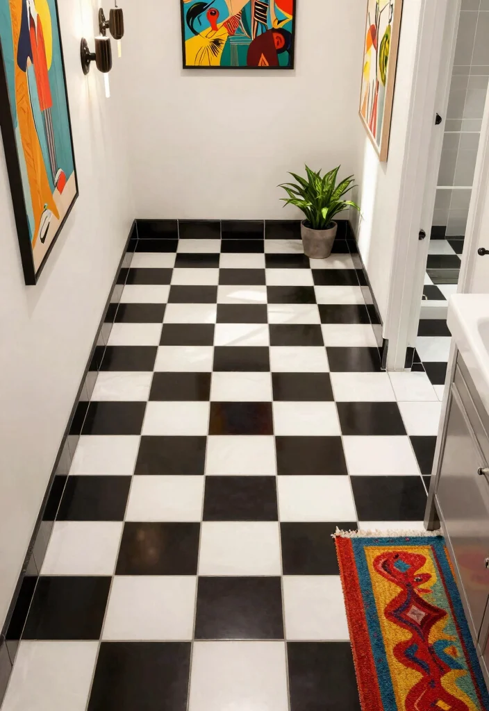 16 Checkerboard Tile Bathroom Ideas With Classic Contrast - 1. Bold Entryway 1