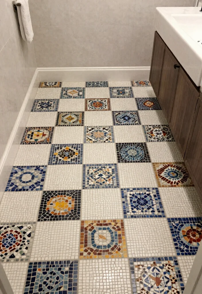 16 Checkerboard Tile Bathroom Ideas With Classic Contrast - 14. Checkerboard Tile Mosaics 1