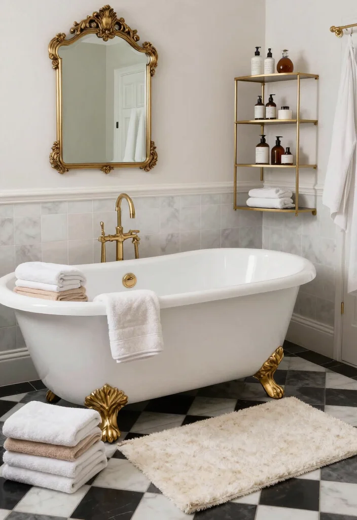 16 Checkerboard Tile Bathroom Ideas With Classic Contrast - 2. Freestanding Bathtub Bliss 1