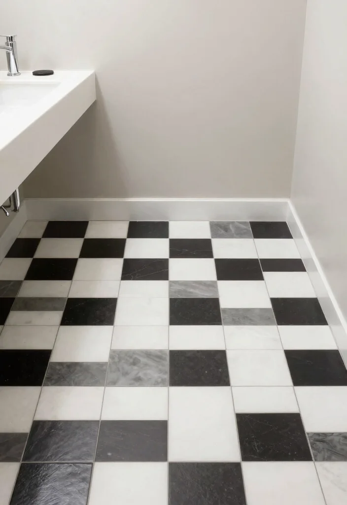 16 Checkerboard Tile Bathroom Ideas With Classic Contrast - 3. Modern Monochrome 1