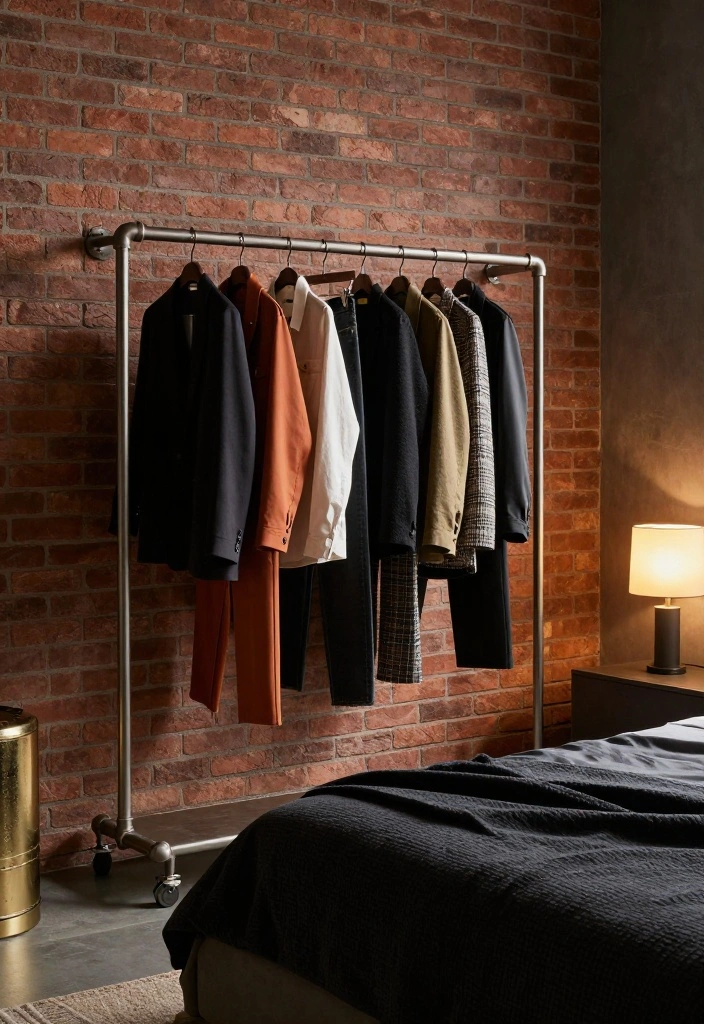 16 Clothing Rack Bedroom Small Spaces Ideas for Smart Storage - 5. Industrial Pipe Clothing Rack 1