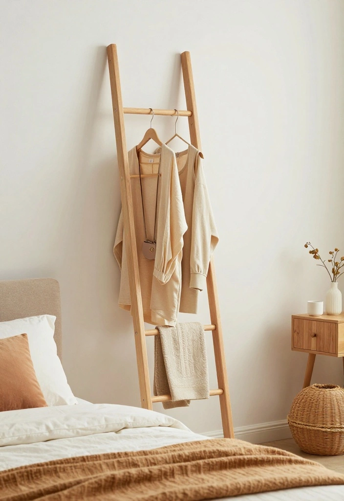 16 Clothing Rack Bedroom Small Spaces Ideas for Smart Storage - 9. Ladder Clothing Rack 1