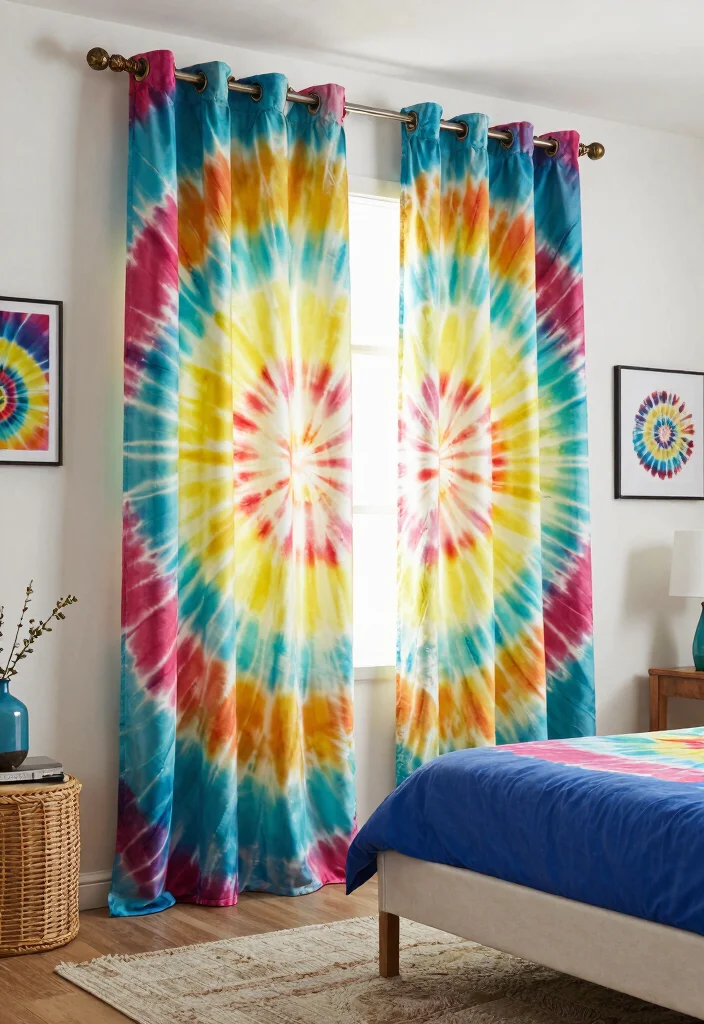 16 Curtains for Bedroom Window Ideas: Soft Functional Layers - 11. Artistic Tie-Dye Patterns 1
