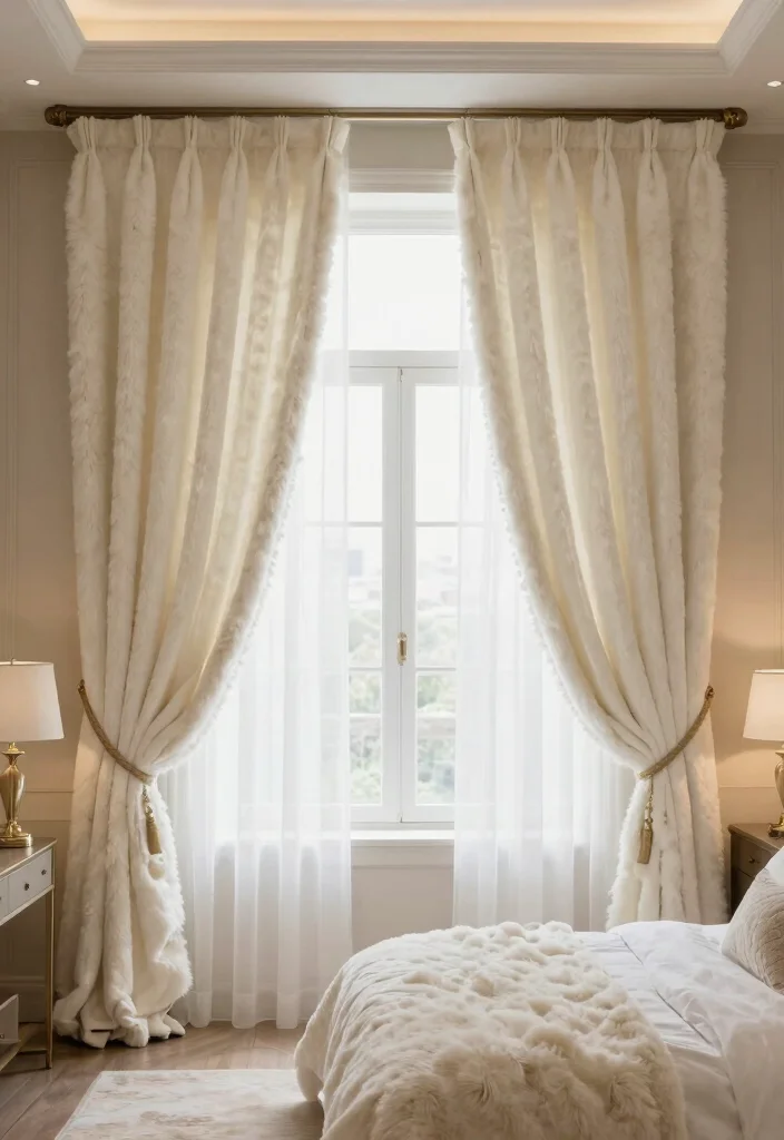 16 Curtains for Bedroom Window Ideas: Soft Functional Layers - 12. Soft Faux Fur Drapes 1