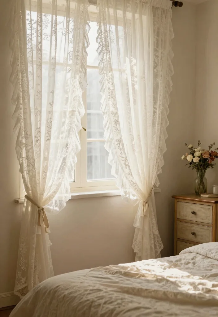 16 Curtains for Bedroom Window Ideas: Soft Functional Layers - 14. Vintage Lace Curtains 1