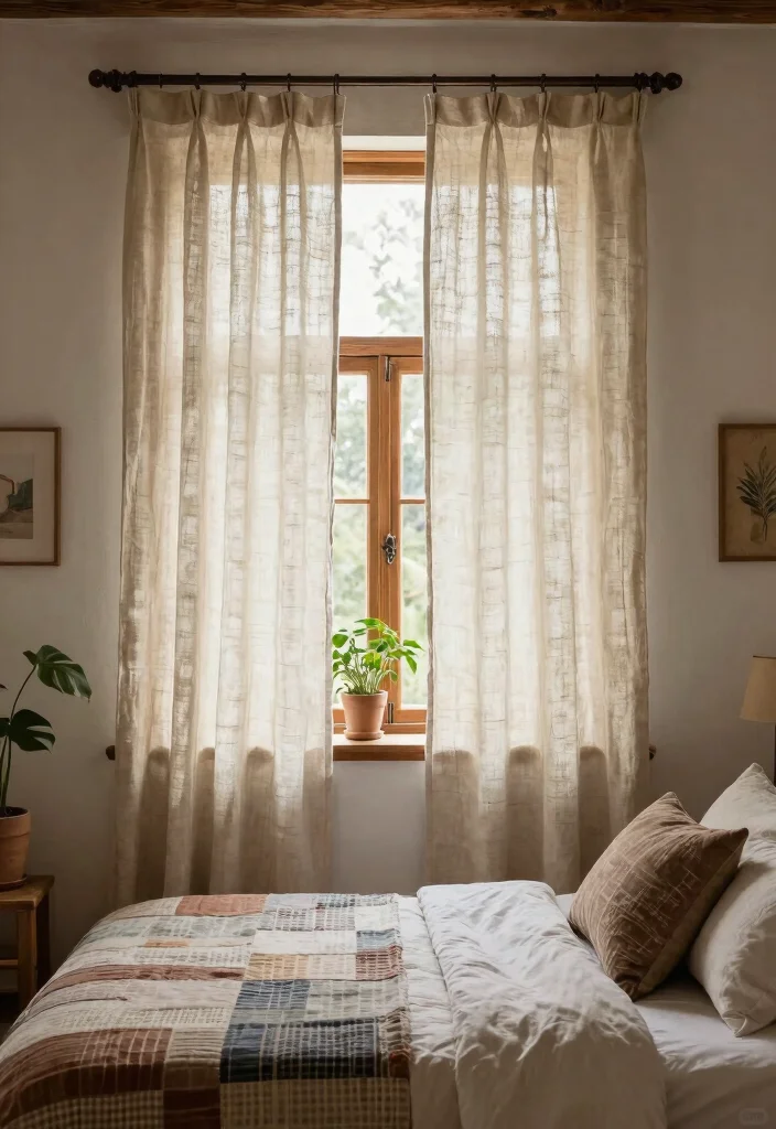 16 Curtains for Bedroom Window Ideas: Soft Functional Layers - 3. Rustic Linen Panels 1