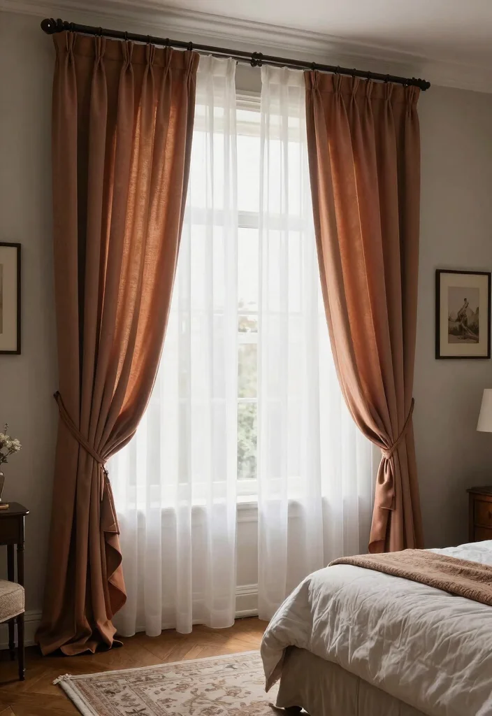 16 Curtains for Bedroom Window Ideas: Soft Functional Layers - 7. Layered Textiles for Depth 1