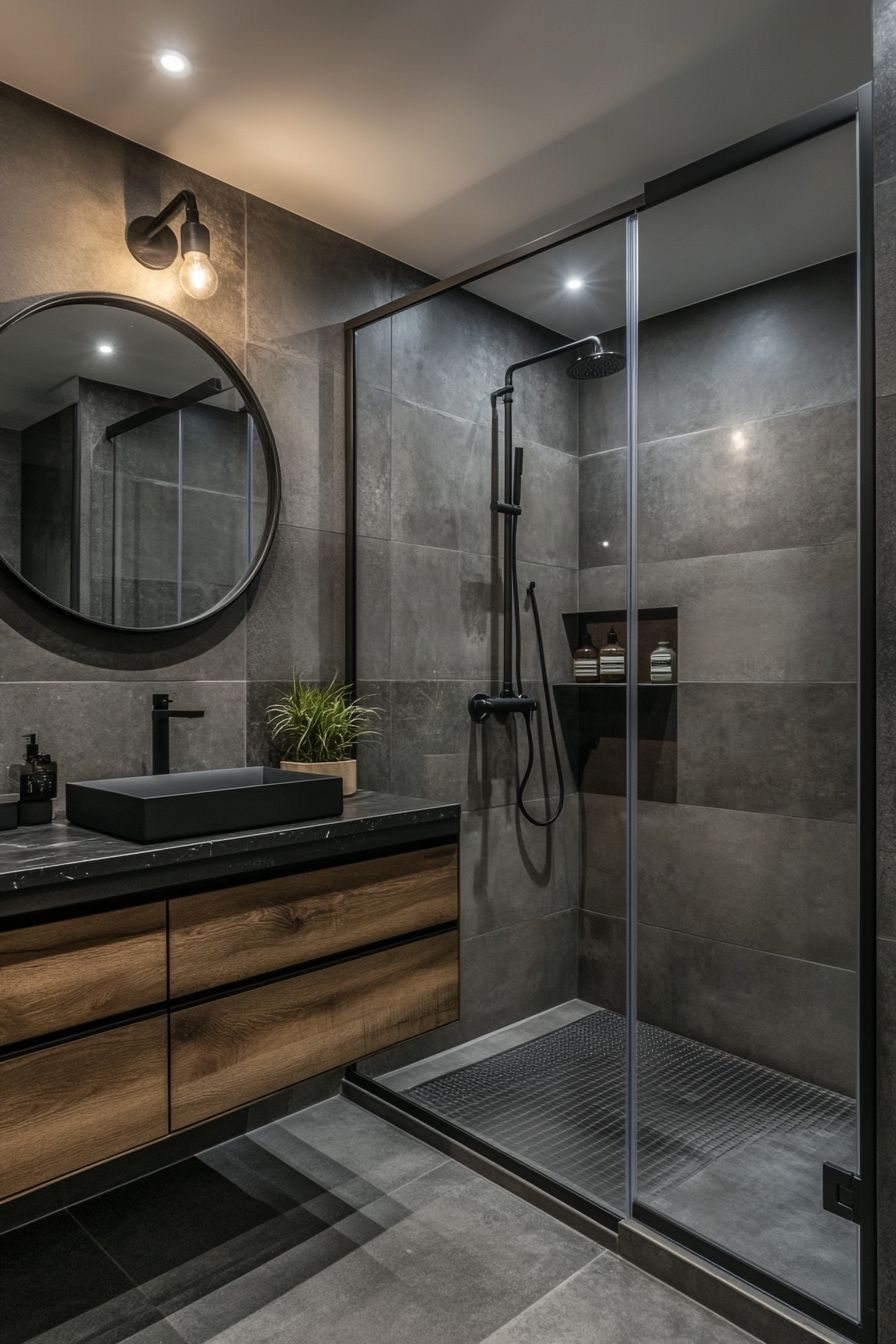 16 Dark Bathroom Ideas With Moody Style - 1. Deep Charcoal Elegance 1