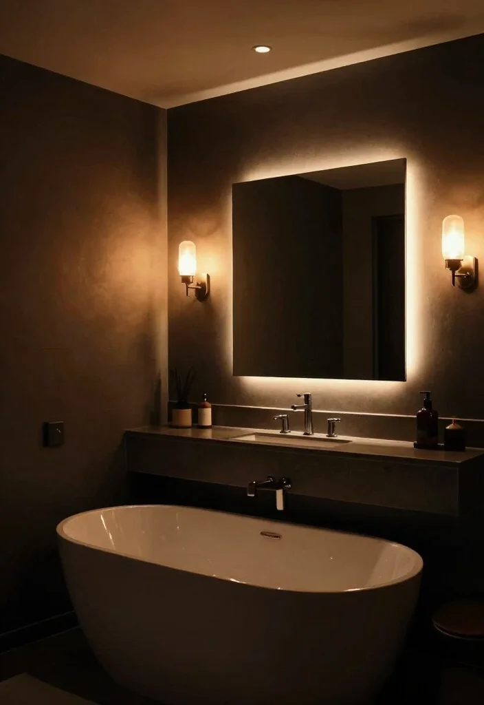 16 Dark Bathroom Ideas With Moody Style - 11. Soft Lighting Solutions 1
