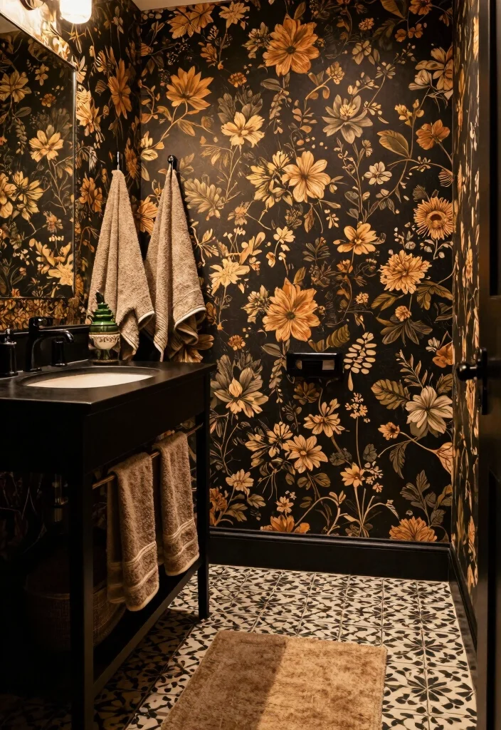 16 Dark Bathroom Ideas With Moody Style - 12. Dark Patterns and Textures 1