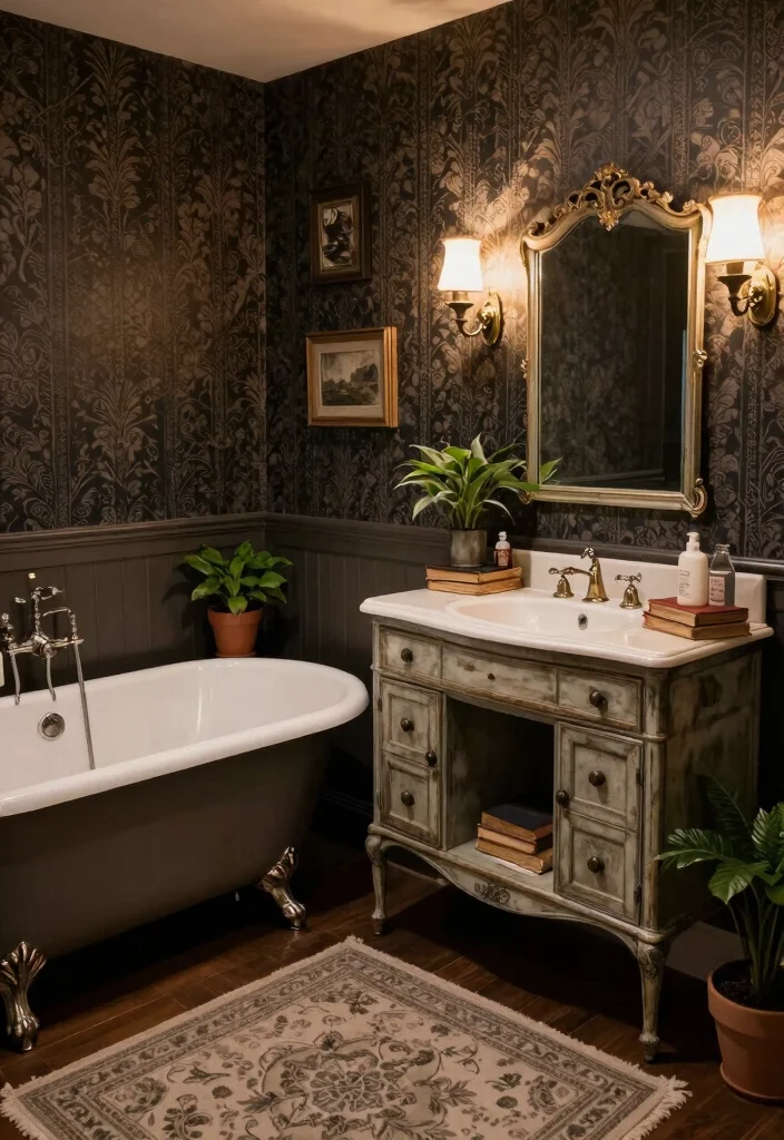 16 Dark Bathroom Ideas With Moody Style - 7. Vintage Charm 1