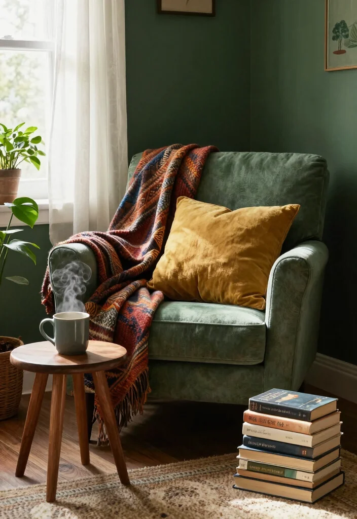 16 Dark Green Boho Bedroom Ideas: Moody Natural Vibes - 11. Cozy Nooks 1