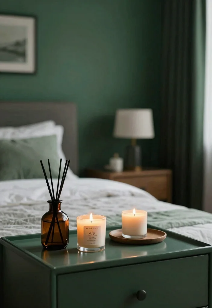 16 Dark Green Boho Bedroom Ideas: Moody Natural Vibes - 16. Relaxing Aromatherapy 1