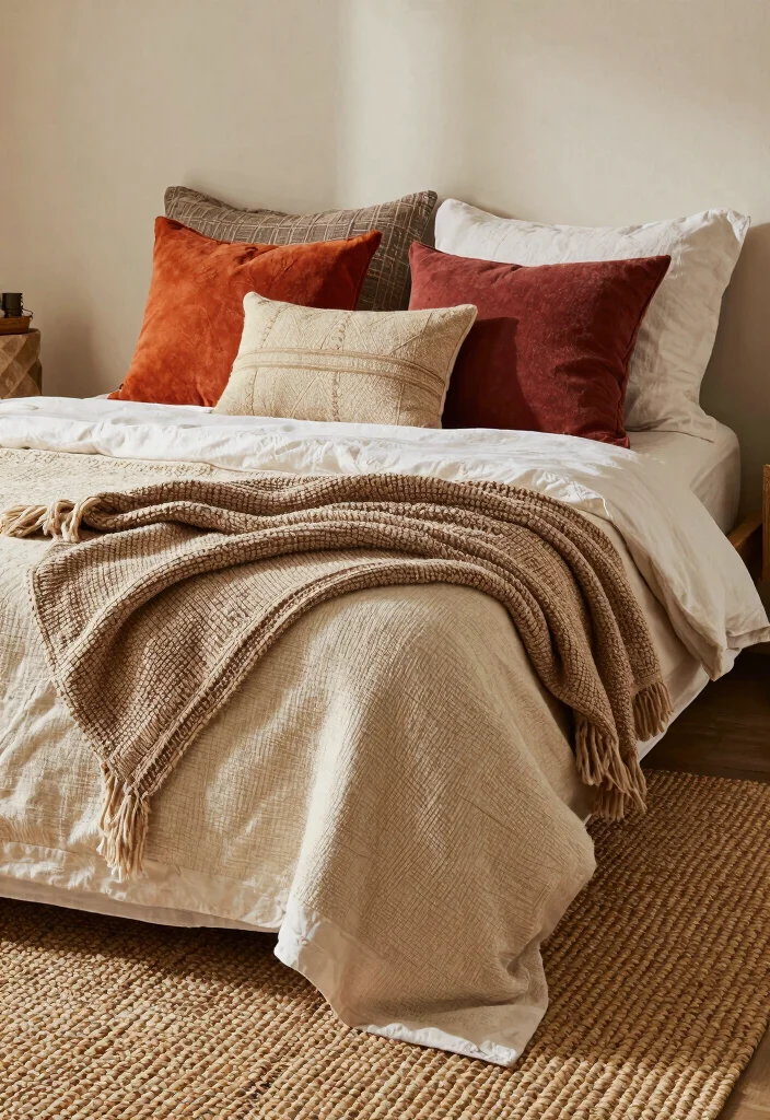 16 Dark Green Boho Bedroom Ideas: Moody Natural Vibes - 3. Textured Textiles 1