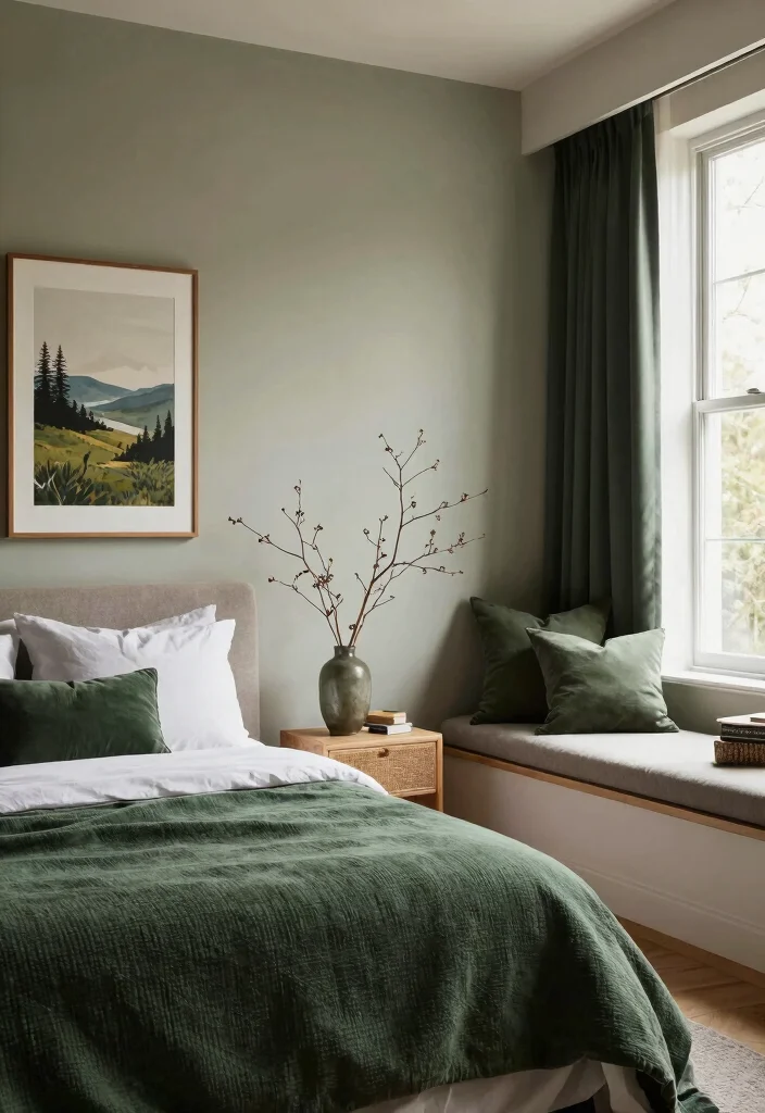 16 Dark Green Boho Bedroom Ideas: Moody Natural Vibes - 7. Nature-Inspired Decor 1