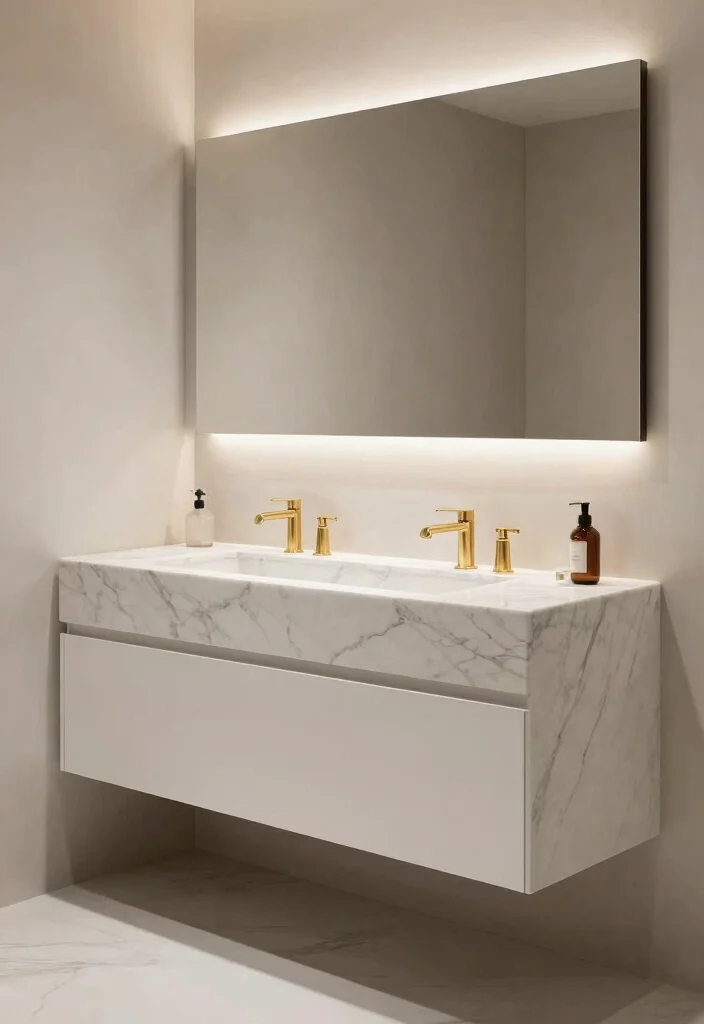 16 Floating Vanity Bathroom Ideas For A Modern Look - 7. Luxurious Marble Accents 1