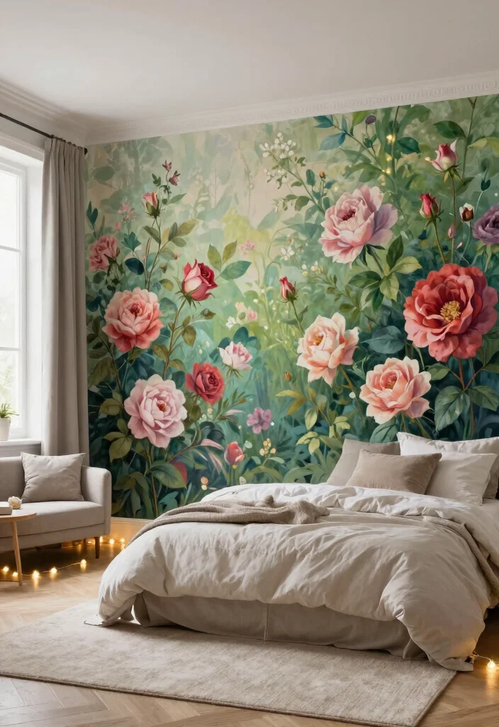 16 Flower Wall Bedroom Room Decor Ideas for a Romantic Whimsical Touch - 1. Enchanted Floral Mural 1