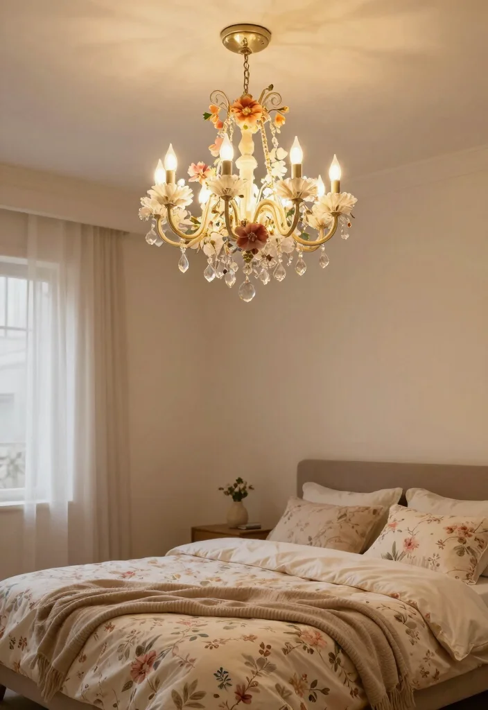 16 Flower Wall Bedroom Room Decor Ideas for a Romantic Whimsical Touch - 11. Floral Chandeliers 1