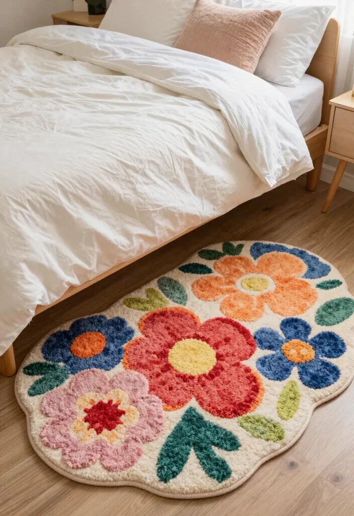 16 Flower Wall Bedroom Room Decor Ideas for a Romantic Whimsical Touch - 14. Flower-Themed Area Rugs 1