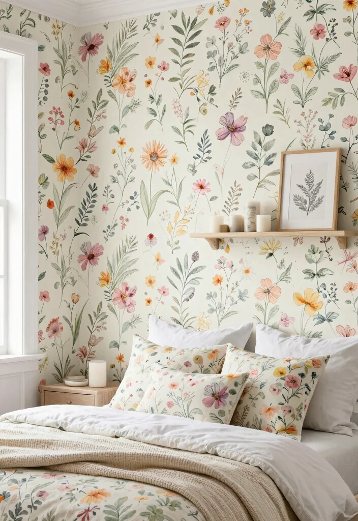 16 Flower Wall Bedroom Room Decor Ideas for a Romantic Whimsical Touch - 2. Whimsical Floral Wallpaper 1