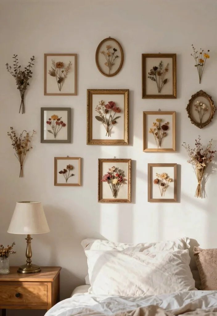 16 Flower Wall Bedroom Room Decor Ideas for a Romantic Whimsical Touch - 3. Dried Flower Wall Art 1