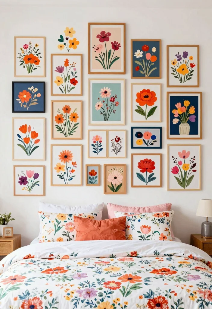 16 Flower Wall Bedroom Room Decor Ideas for a Romantic Whimsical Touch - 8. Creative Floral Collages 1