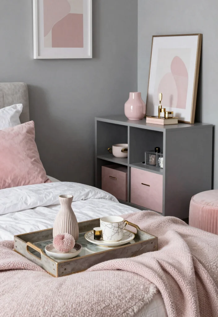16 Gray and Pink Bedroom Ideas Soft Modern Harmony - 16. Thoughtful Accessories 1