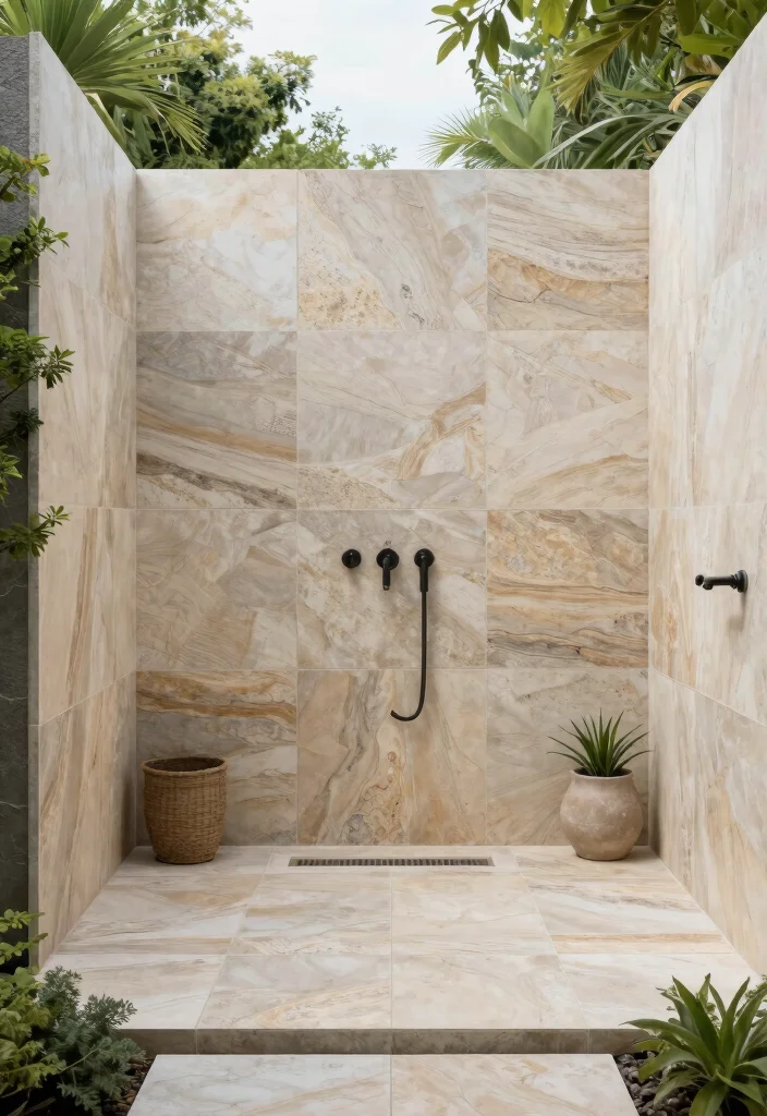 16 Large Tile Bathroom Ideas For A Seamless Look - 15. Large Format Tiles in Outdoor Bathrooms 1