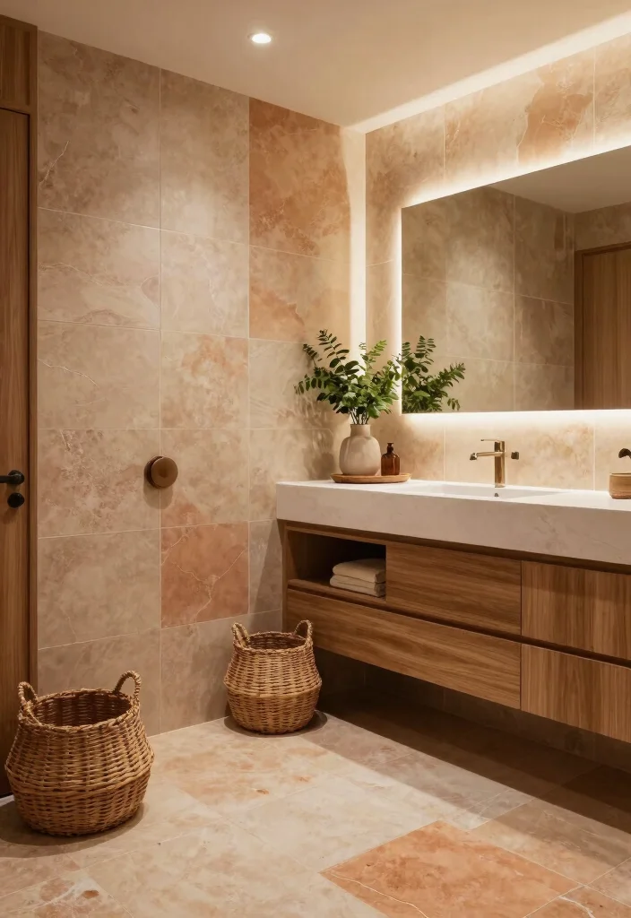 16 Large Tile Bathroom Ideas For A Seamless Look - 2. Warm Earth Tones and Textures 1