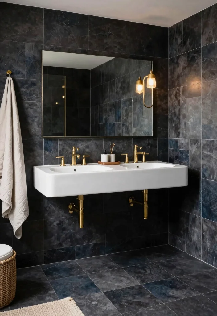 16 Large Tile Bathroom Ideas For A Seamless Look - 3. Bold Dark Tiles for Dramatic Flair 1