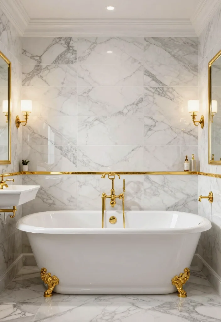 16 Large Tile Bathroom Ideas For A Seamless Look - 8. Luxurious Gold Accents 1