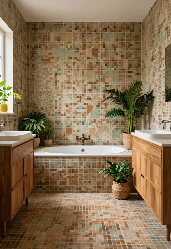 16 Mosaic Tile Bathroom Ideas With Artistic Texture - 1. Earthy Tones and Natural Materials 1