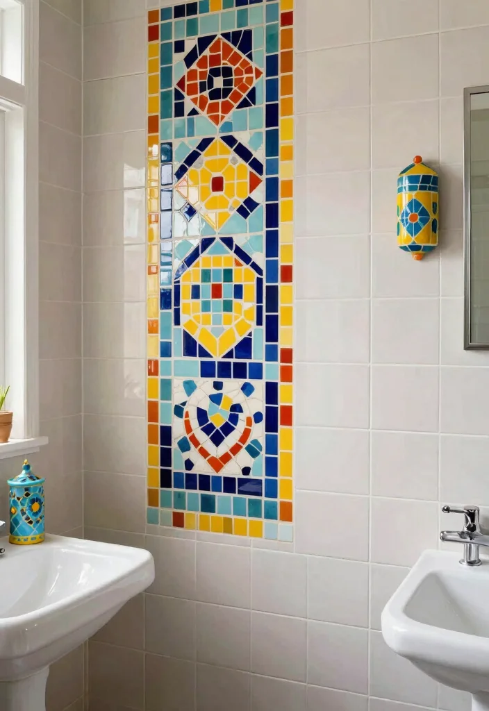 16 Mosaic Tile Bathroom Ideas With Artistic Texture - 10. Colorful Accents 1