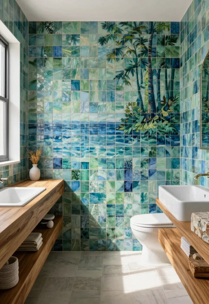 16 Mosaic Tile Bathroom Ideas With Artistic Texture - 5. Nature-Inspired Color Palettes 1