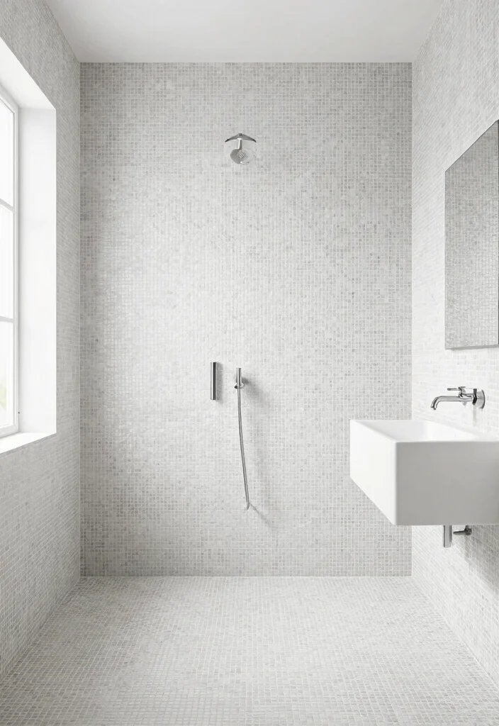 16 Mosaic Tile Bathroom Ideas With Artistic Texture - 6. Minimalist Elegance 1