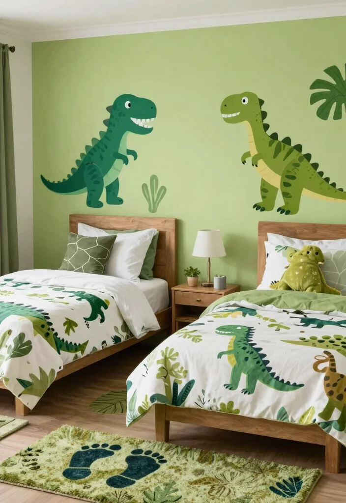 16 Twin Bedroom Ideas for Boys: Fun Practical Layouts - 11. Daring Dinosaurs 1