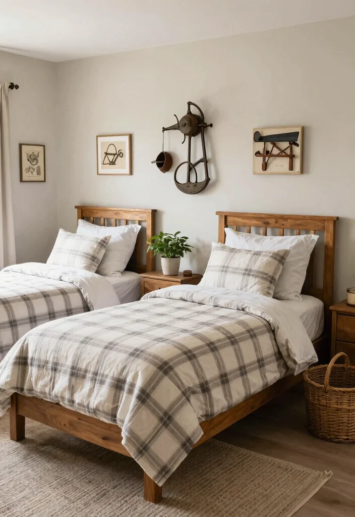 16 Twin Bedroom Ideas for Boys: Fun Practical Layouts - 12. Fun Farmhouse Style 1