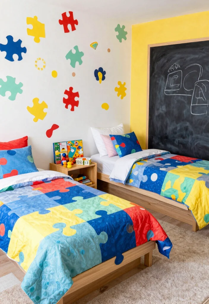 16 Twin Bedroom Ideas for Boys: Fun Practical Layouts - 16. Playful Puzzle Paradise 1