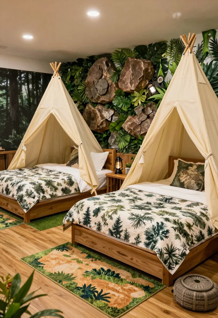 16 Twin Bedroom Ideas for Boys: Fun Practical Layouts - 2. Adventure Awaits with a Camping Theme 1